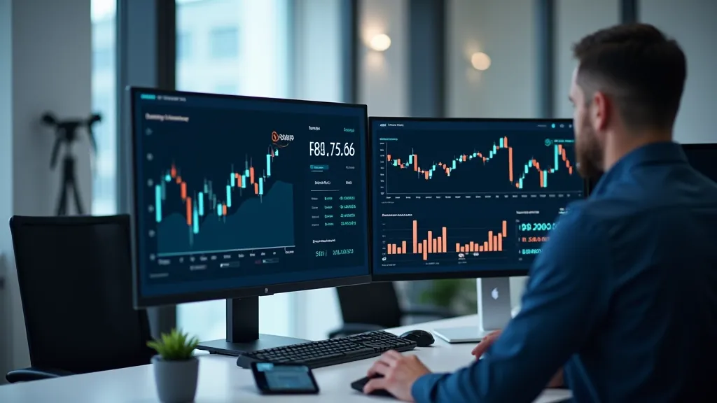 Počítač s grafy a investičními daty na displeji